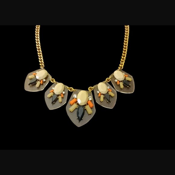 J.crew Gold Tone Acrylic Stone Clear Shield Chunky Statement Collar Necklace - Picture 5 of 9